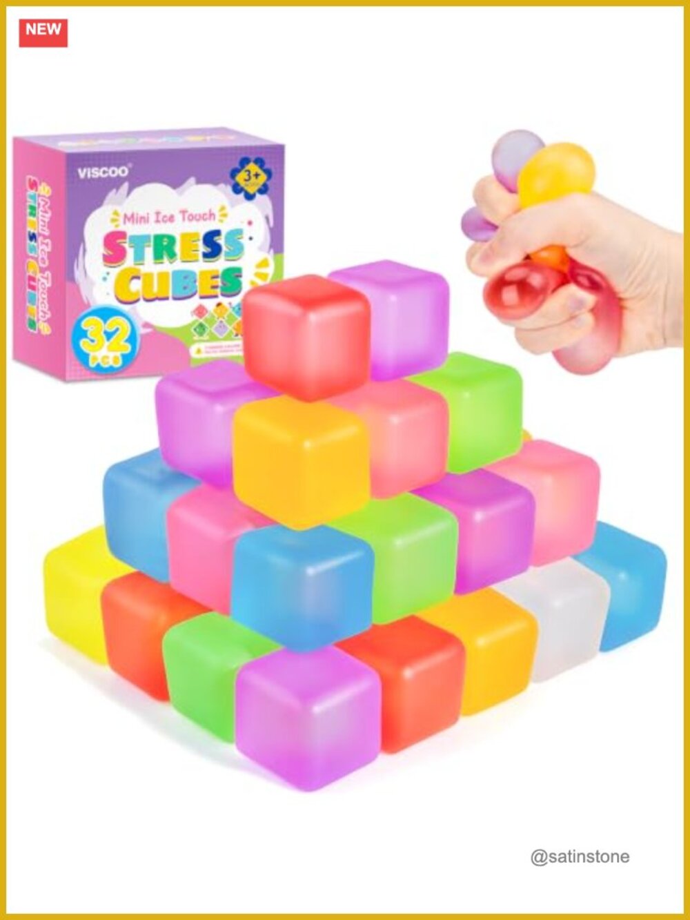 Stress Relief Squishy Cubes - 32 Pack Fidget Toy for Anxiety ADHD Autism